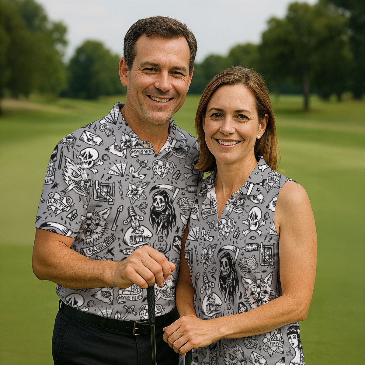 Mans Ruin Horror Theme Hawaiian Golf Shirt, Halloween Vibe Men's Golf Shirt, Polo ShirtFor Men