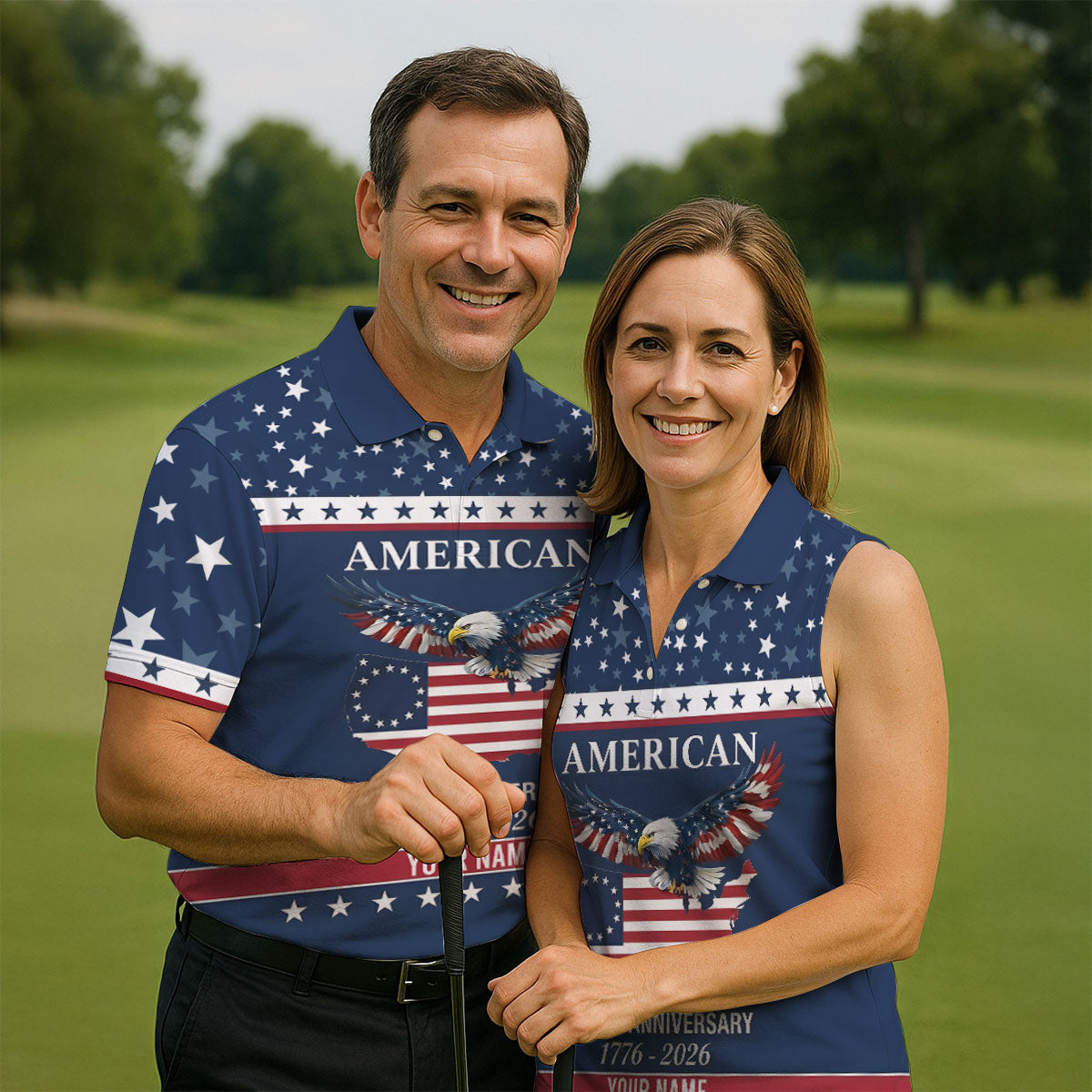 American Bald Eagle 250th Anniversary Patriotic Stars Golf Shirt, 4th Of July Golf Shirts For Men