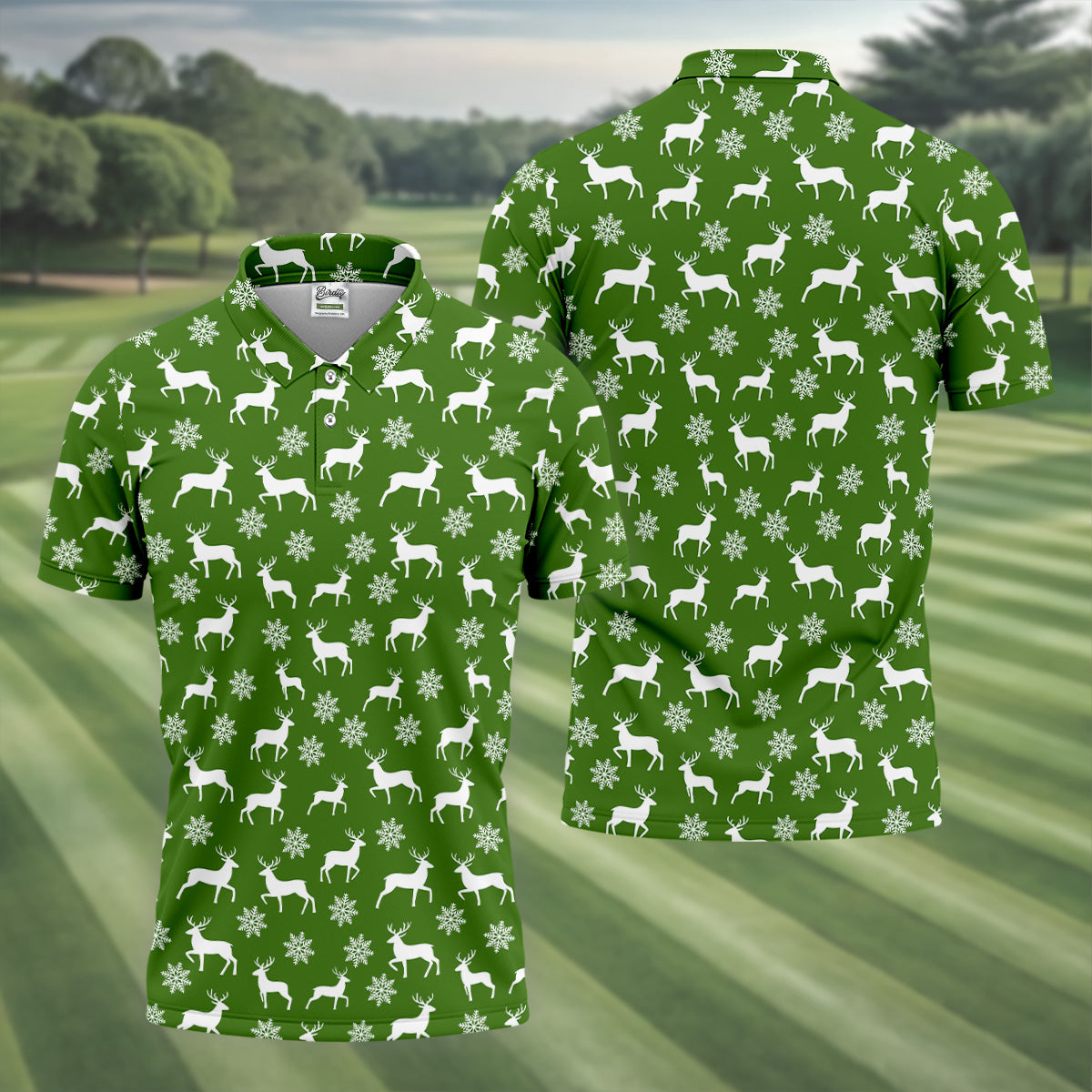 Reindeer Christmas Green Golf Shirt, Christmas Golf Shirt, Polo ShirtFor Men, Golf Shirts For Men