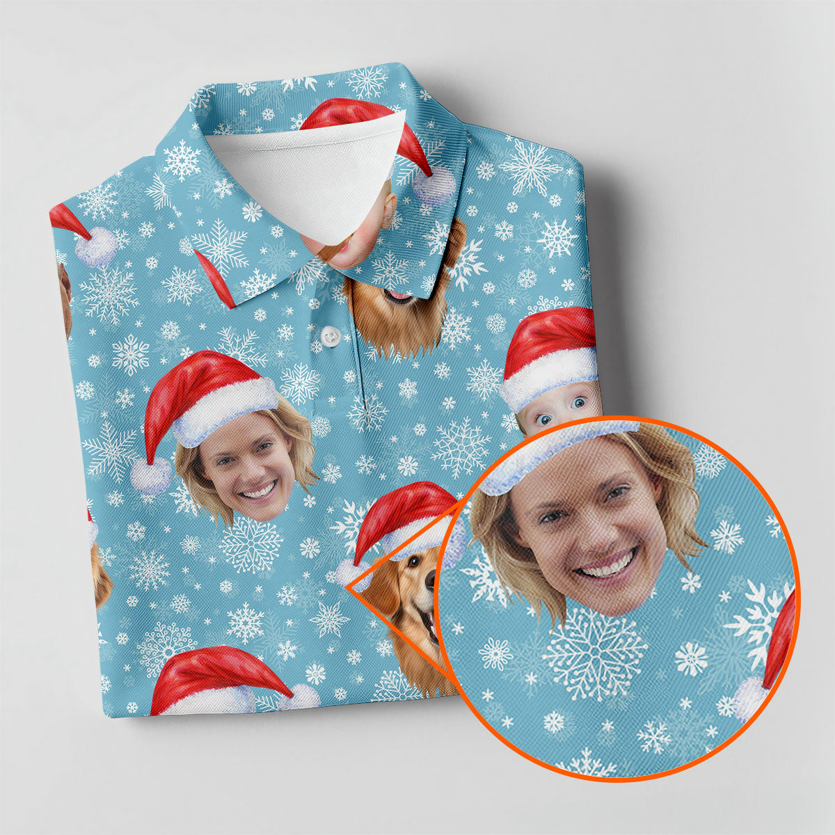 Custom Face Snowflakes Print Ice Blue Christmas Golf Shirt, Ladies Golf Shirts, Golf Gifts For Women