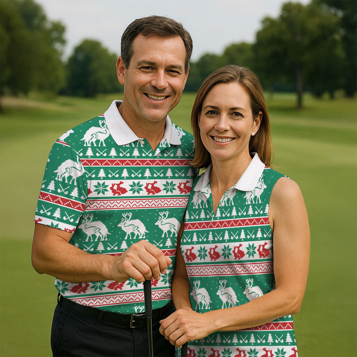 Christmas Festive Reindeer Snowflakes Christmas Golf Shirt, Golf Gift For Men, Golf Shirts For Men