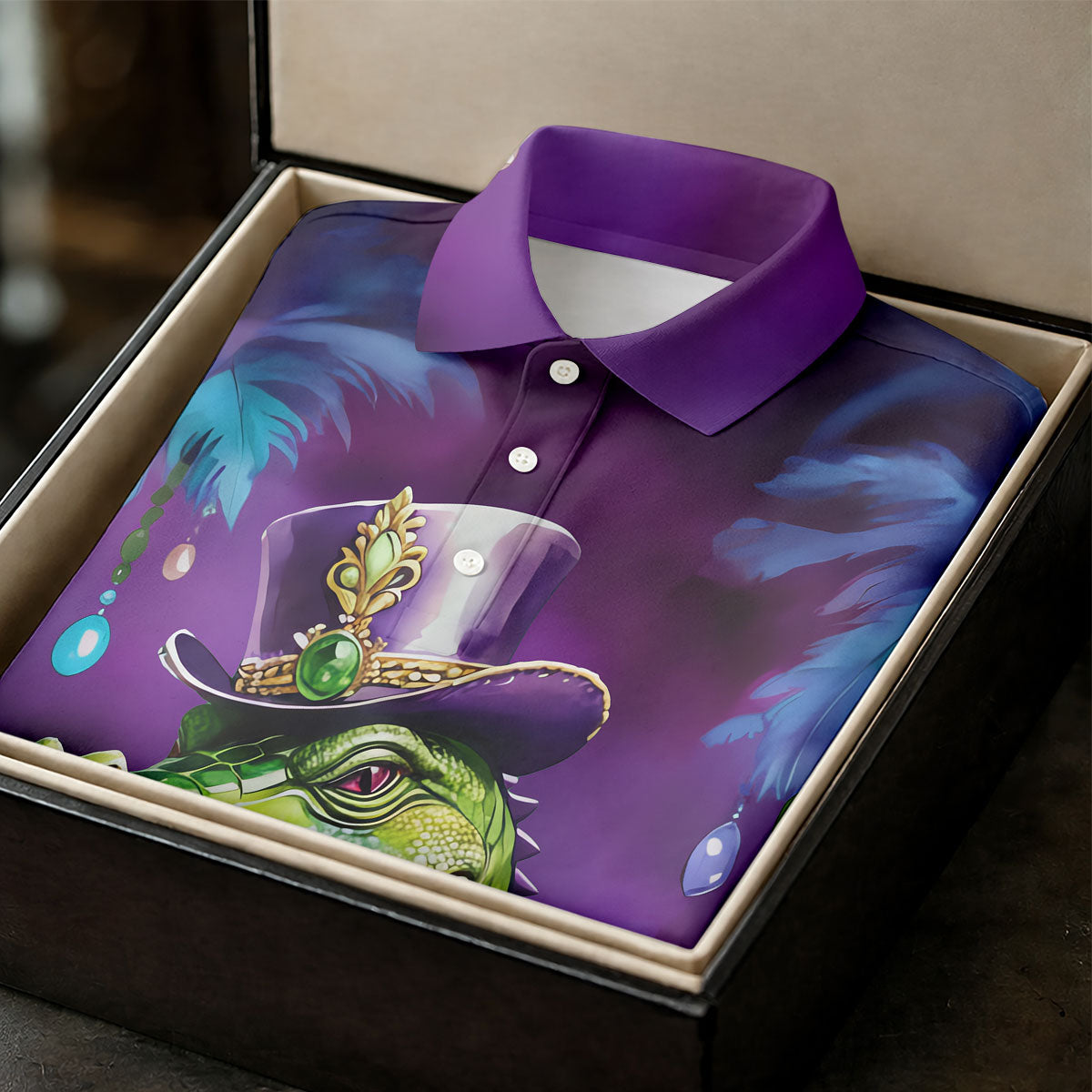 Mardi Gras Alligator Purple Golf Shirt, Fun Women's Golf Shirts, Women's Golf Tops, Ladies Golf Polos