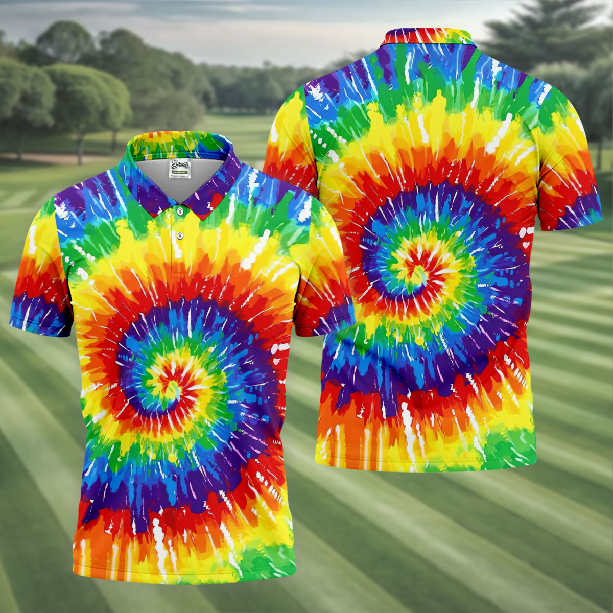 LGBT Rainbow Tie-Dye Golf Tops For Men, Pride Month Celebrate Golf Shirts For Men