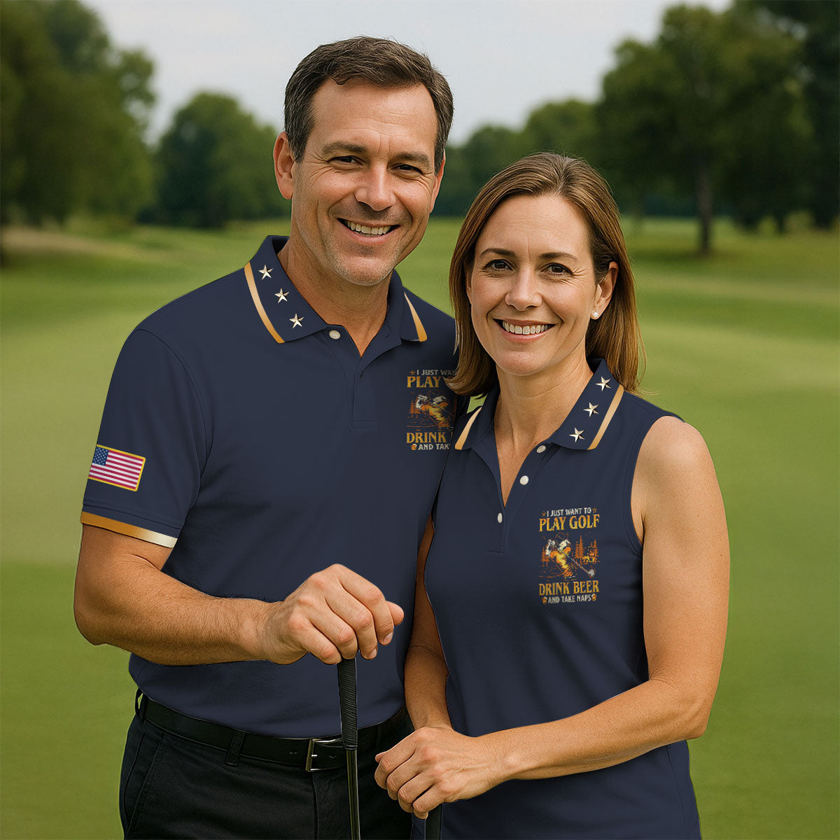 I Just Want To Play Golf Drink Beer And Take Naps Navy Golf Shirt, Men's Funny Golf Shirts