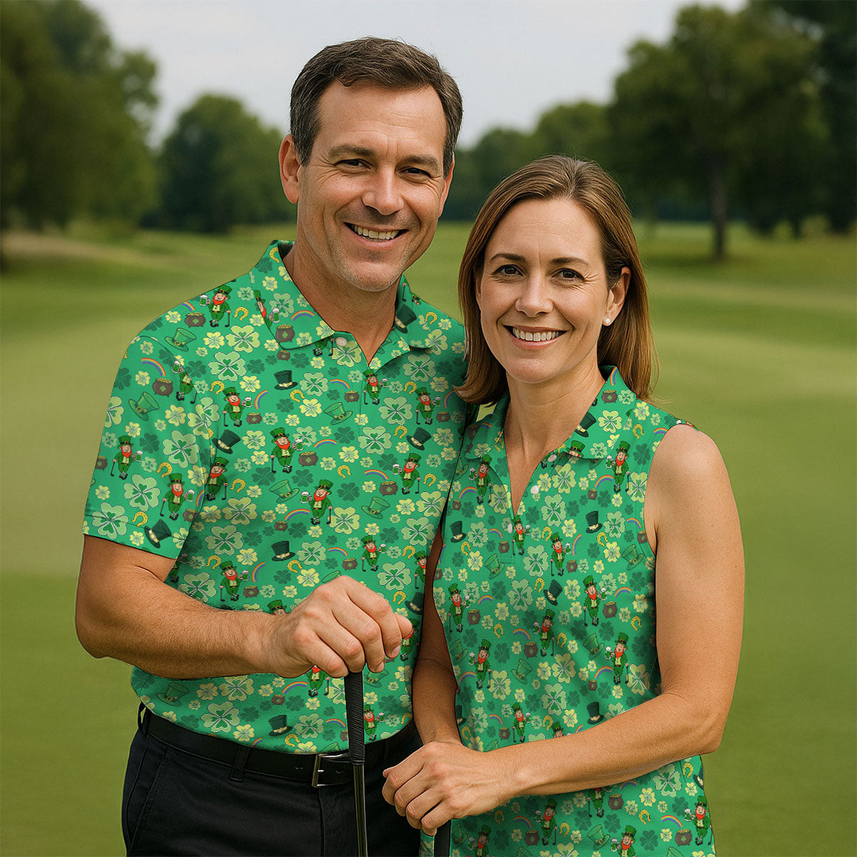 Shamrock St Patrick's Day Light Green Golf Shirt, Polo ShirtFor Men, Golf Shirts For Men, Golfing Apparel