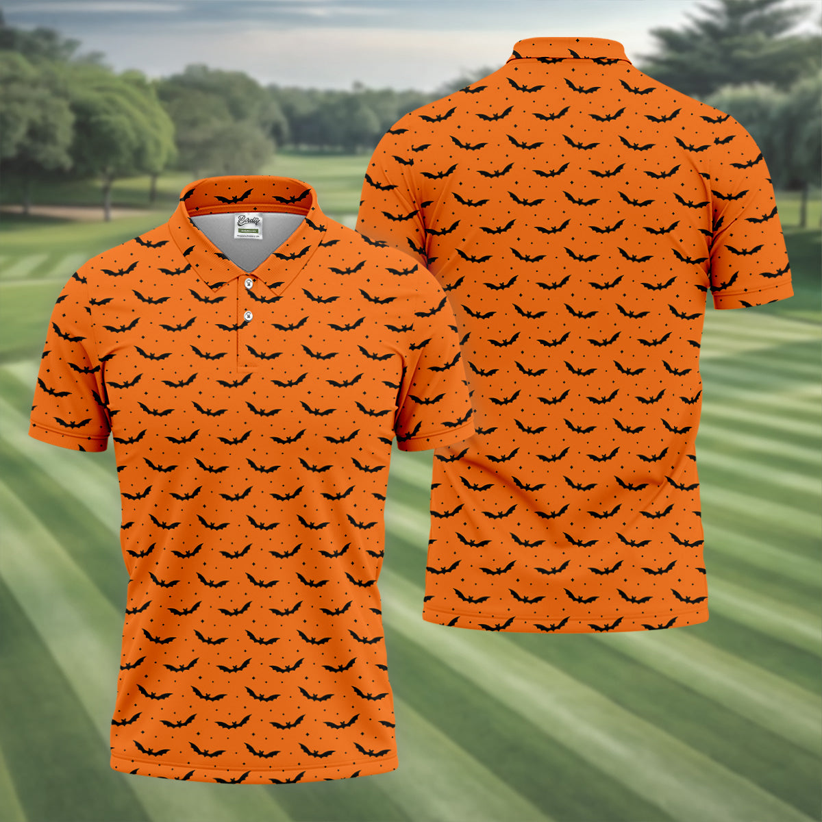 Spooky Bats Orange Halloween Golf Shirt, Polo ShirtFor Men, Golf Gift For Men, Golfing Apparel