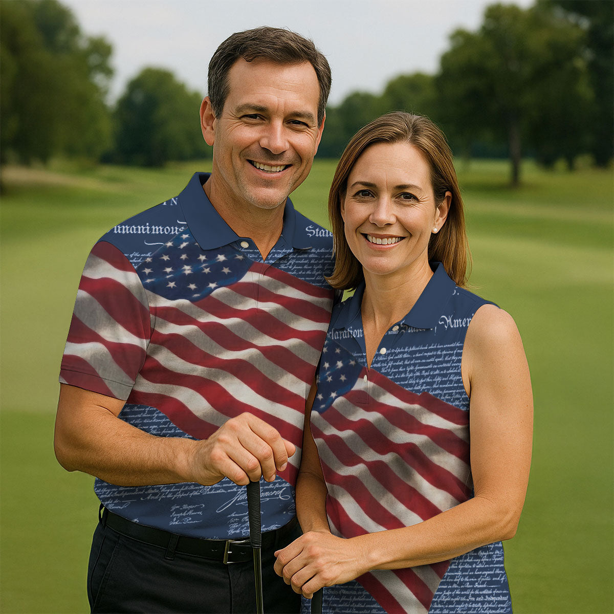 Patriotic American Flag Declaration Of Independence 4th Of July Navy Golf Shirt, 250th Anniversary Polo ShirtFor Men