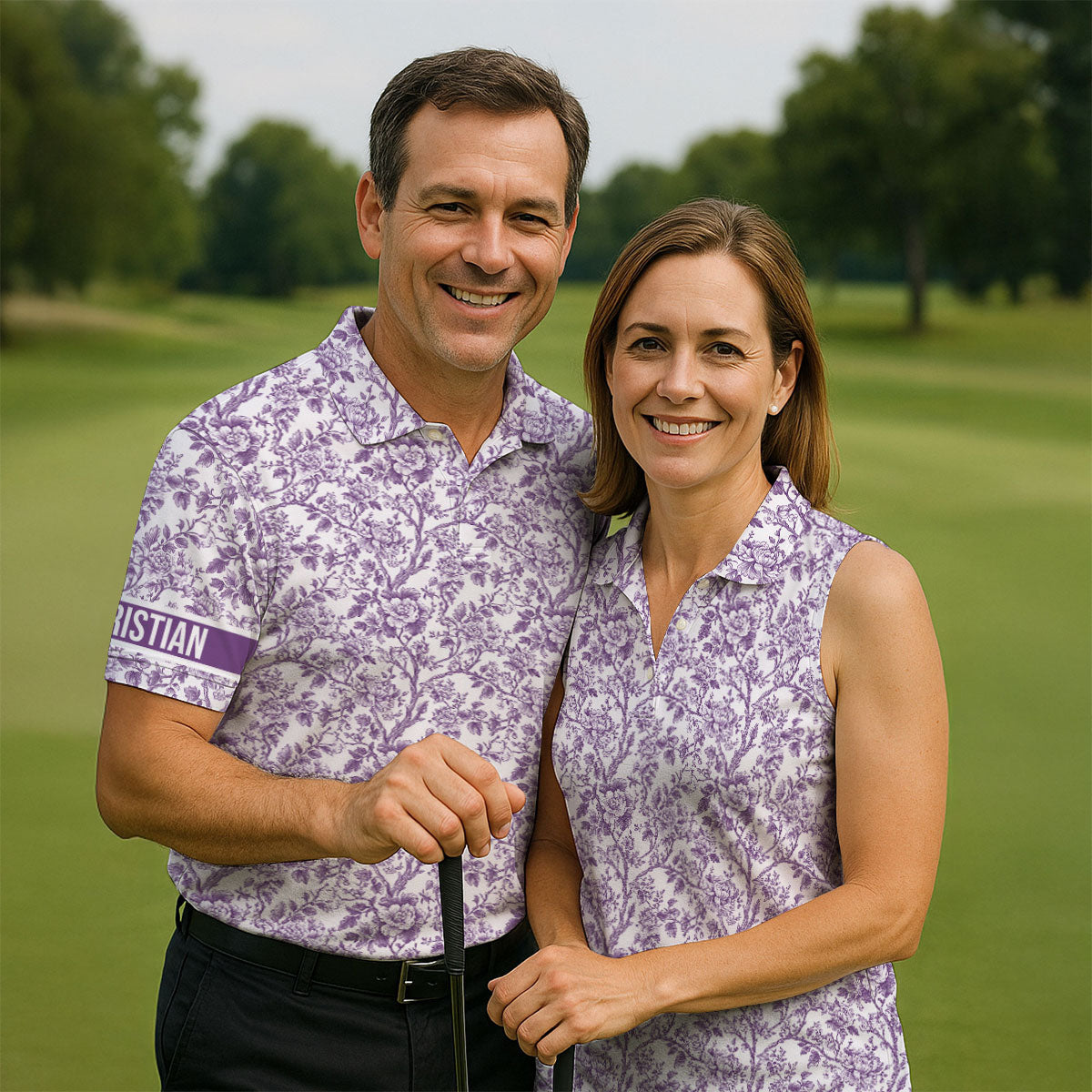 Toile De Jouy Purple Golf Shirt, Golf Tops For Men, Polo ShirtFor Men, Golf Gift For Men, Golf Shirts For Men
