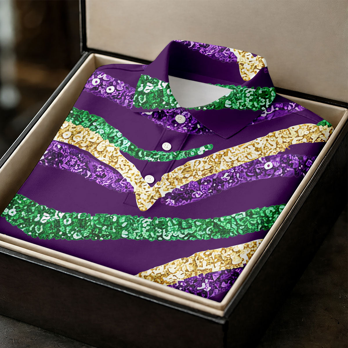 Purple Green Gold Sequin Pattern Purple Golf Shirt, Mardi Gras Golf Shirt, Women's Golf Tops, Ladies Golf Shirts