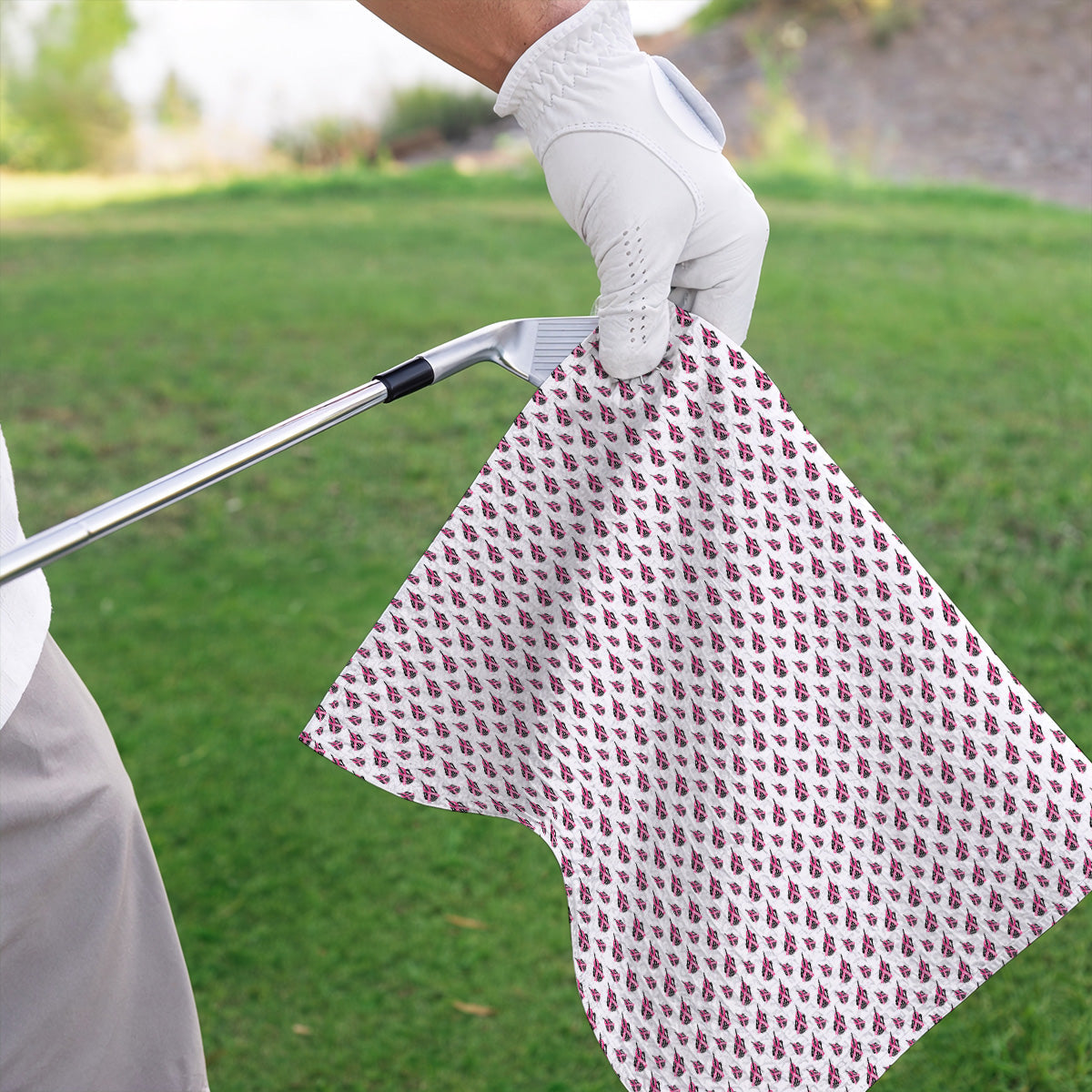 Breast Cancer Awareness Golf Towel, Pink Ribbon Pattern Golf Towels For Breast Cancer Support, Golf Gift For Golfer