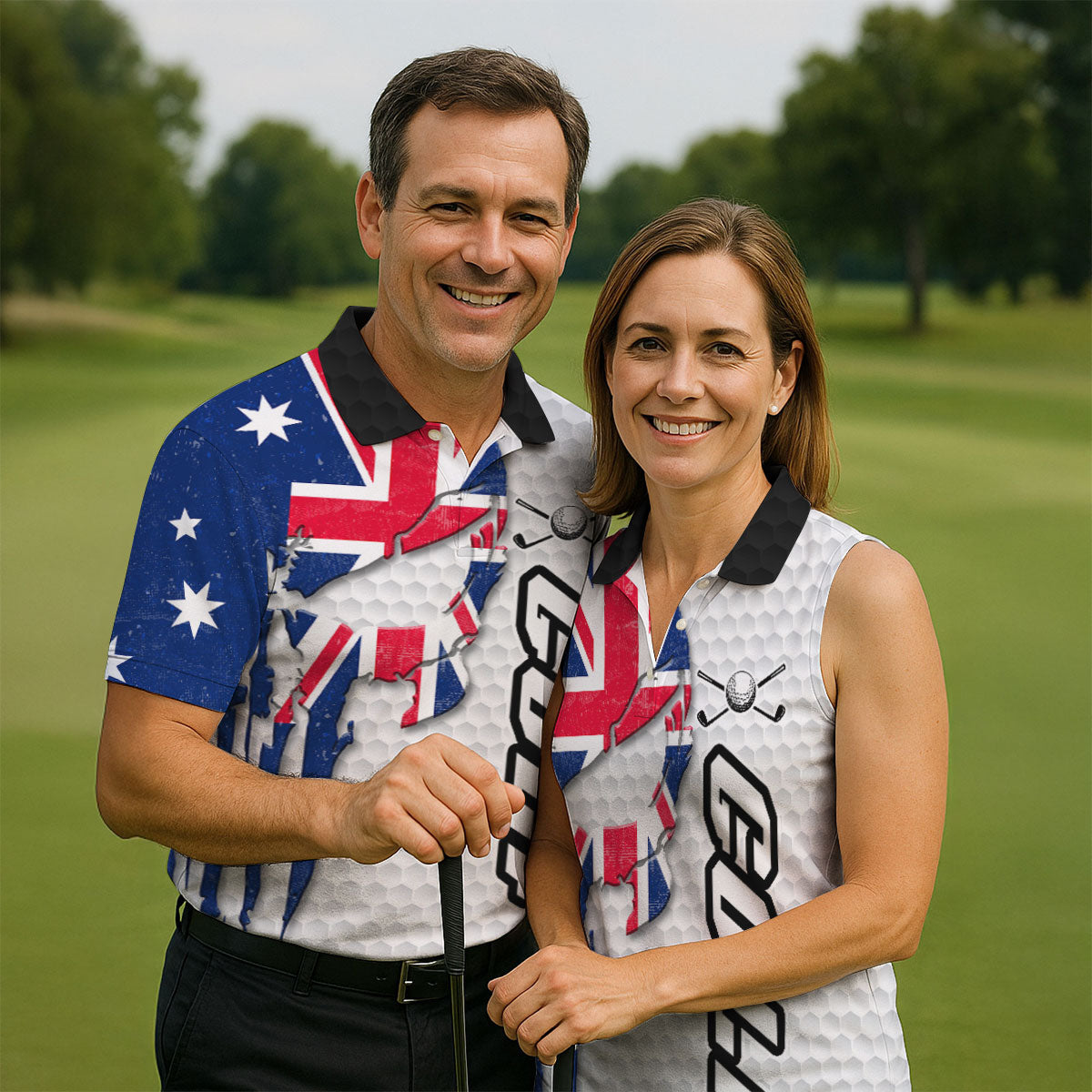 Cool Skull Golf Ball Pattern Australia Flag Print White Golf Shirt, Polo Shirtor Men