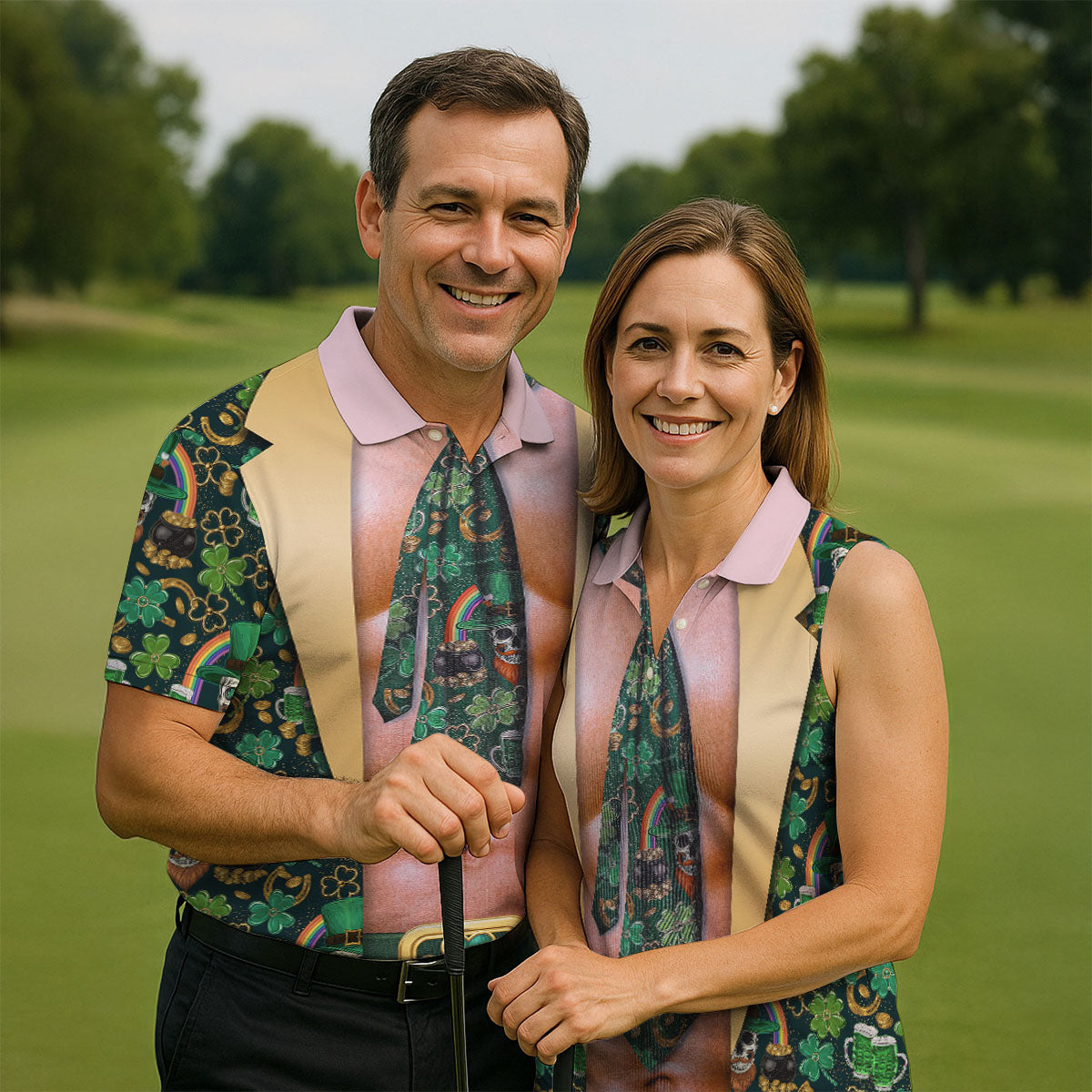 Funny Costume Shamrock St Patrick's Day Golf Shirt, Women's Golf Tops, Ladies Golf Shirts