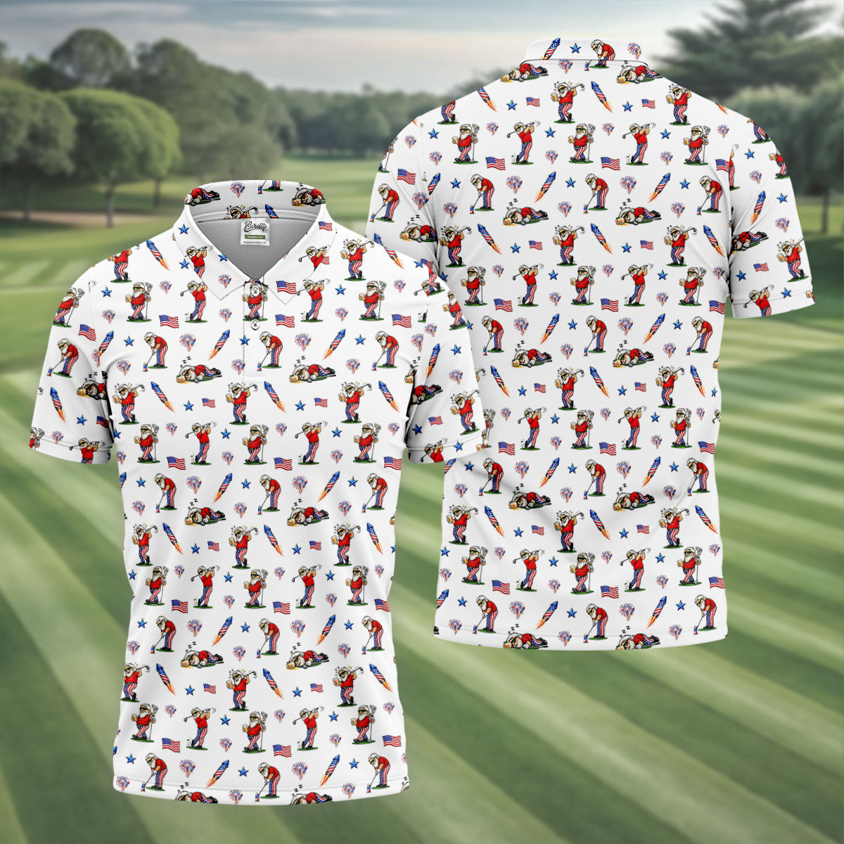 4th Of July Funny Man Golf And Beer USA Polo ShirtPatriotic Golf Shirt, 250th Anniversary Golf Shirts For Men