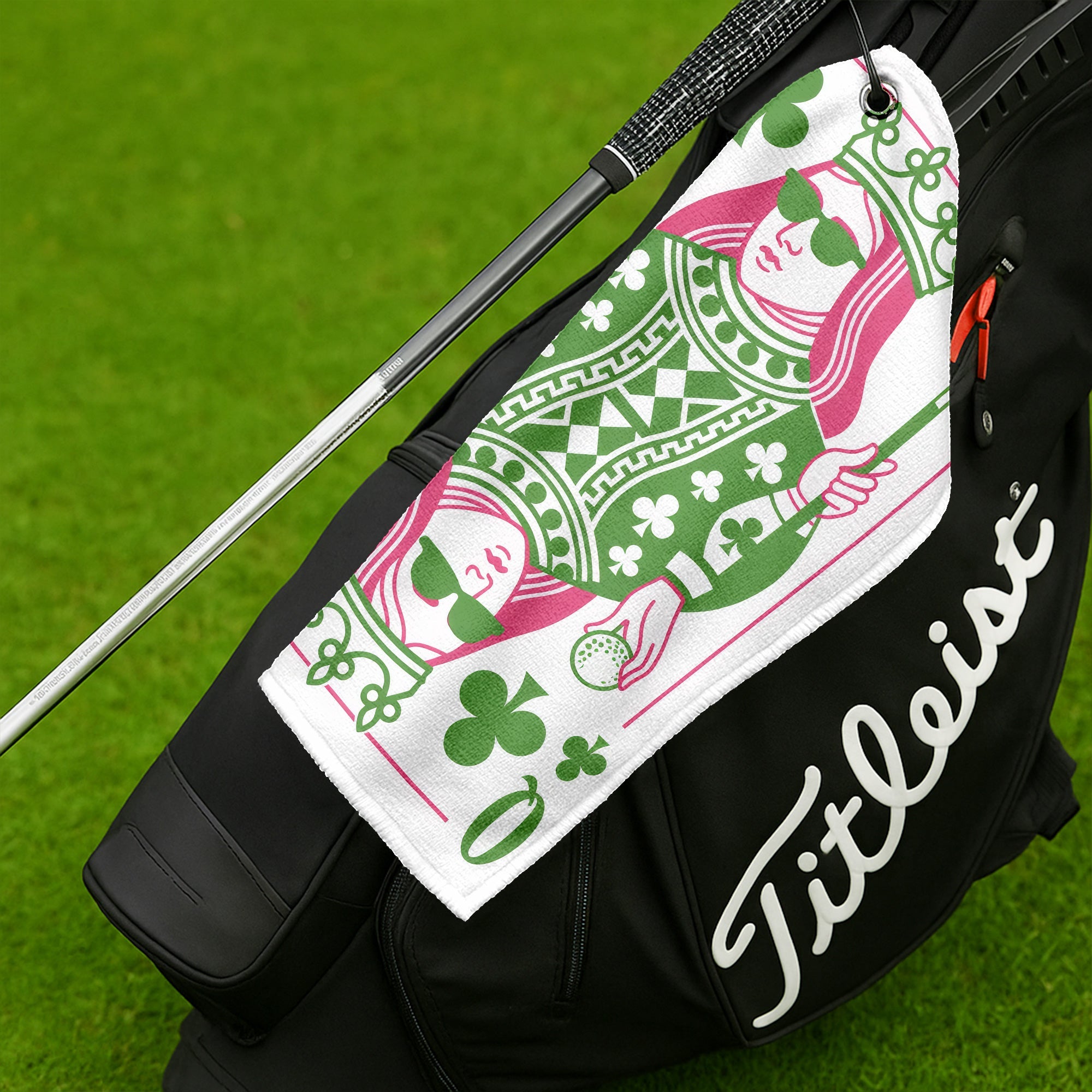 Queen Of Clubs Playing Card Golf Towel, Microfiber Golf Towel, Golf Accessories
