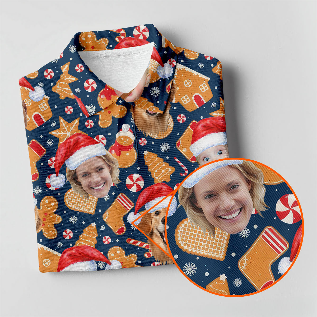 Custom Face Christmas Sweets Navy Golf Shirt, Christmas Golf Shirt, Women's Golf Tops, Golf Gift For Ladies