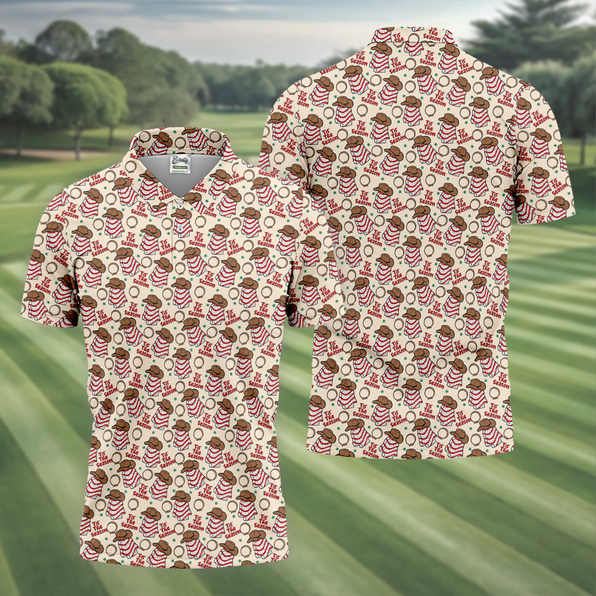 Tis The Season Western Christmas Fun Men's Golf Polos, Golf Tops For Men, Christmas Golf Shirt