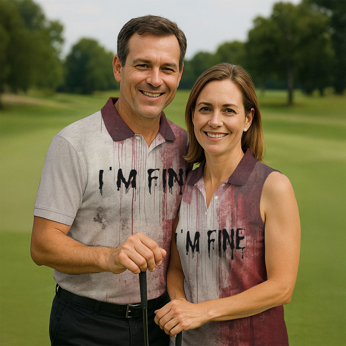 I'm Fine Halloween Blood Splatter Golf Tops For Men, Horror Blood Polo ShirtFor Men, Unique Gift For Golfer