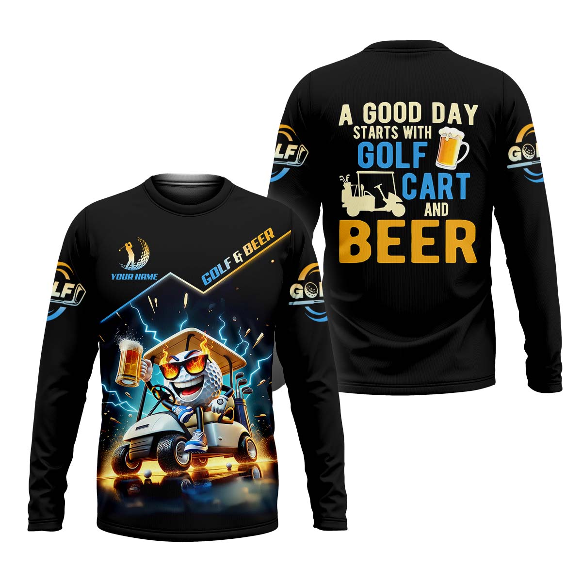 A Good Day Starts With Golf Cart & Beer Custom Golf Polo ShirtFunny Golf Shirt, Golf Gift For Men