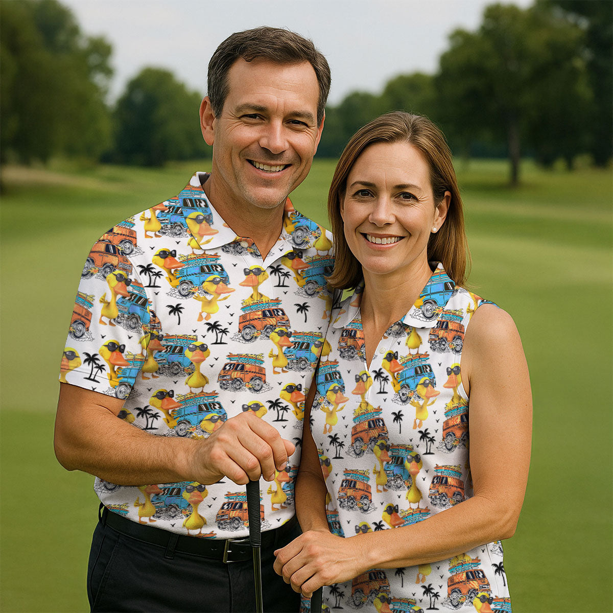 Cool Duck Surf Van Beach Golf Shirt, Mens Golf Shirts, Hawaiian Golf Shirt, Golf Apparel For Men