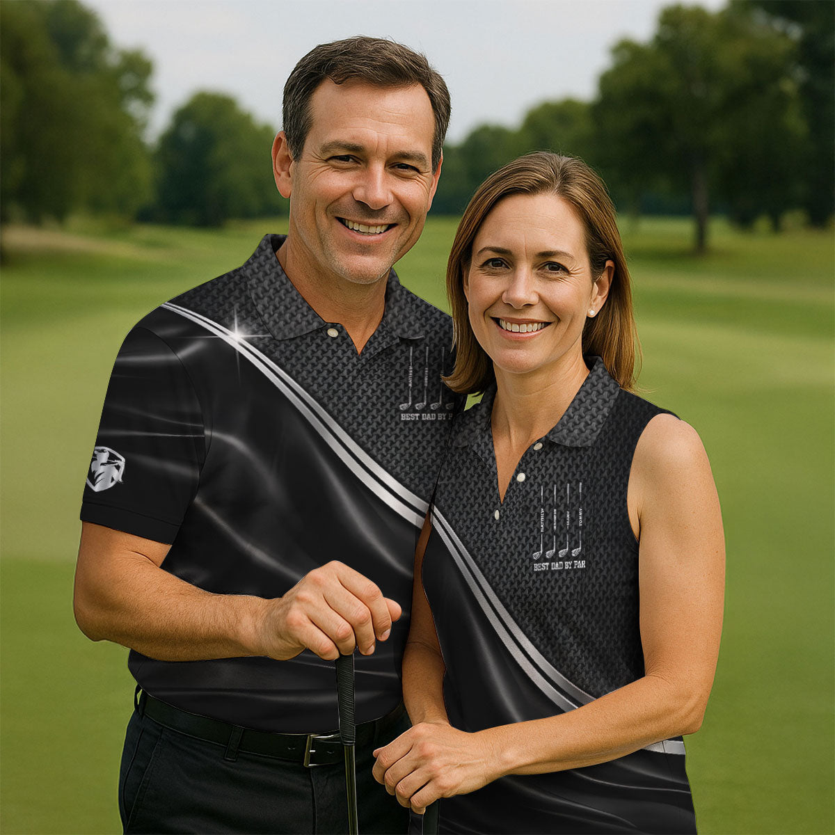 Best Dad By Par Black Houndstooth Father's Day Golf Shirt, Dad Golf Shirt, Golf Gift For Dad