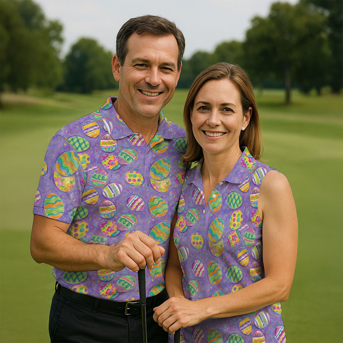 Colorful Painted Easter Eggs Golf Shirts For Men, Cute Golf Outfit, Polo ShirtFor Men