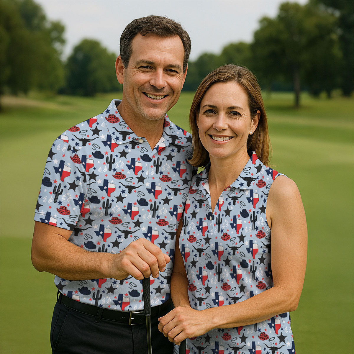 Texas Western Pattern Golf Polo Shirt, Printed Golf Shirts, Golf Polo Shirts For Men