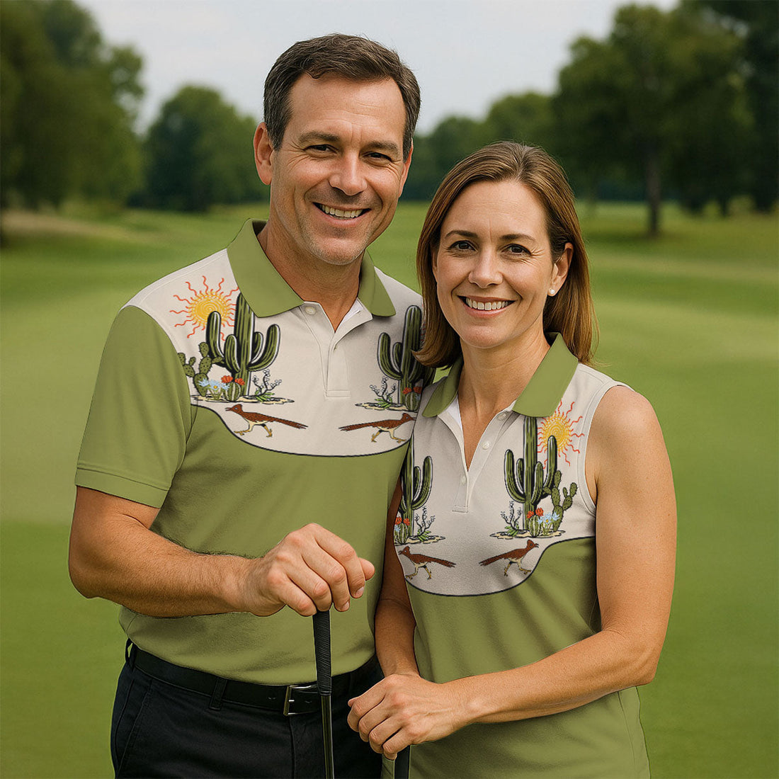 Desert Cactus Roadrunner Golf Polo Shirt, Golf Polo Shirts For Men, Hawaiian Golf Shirt