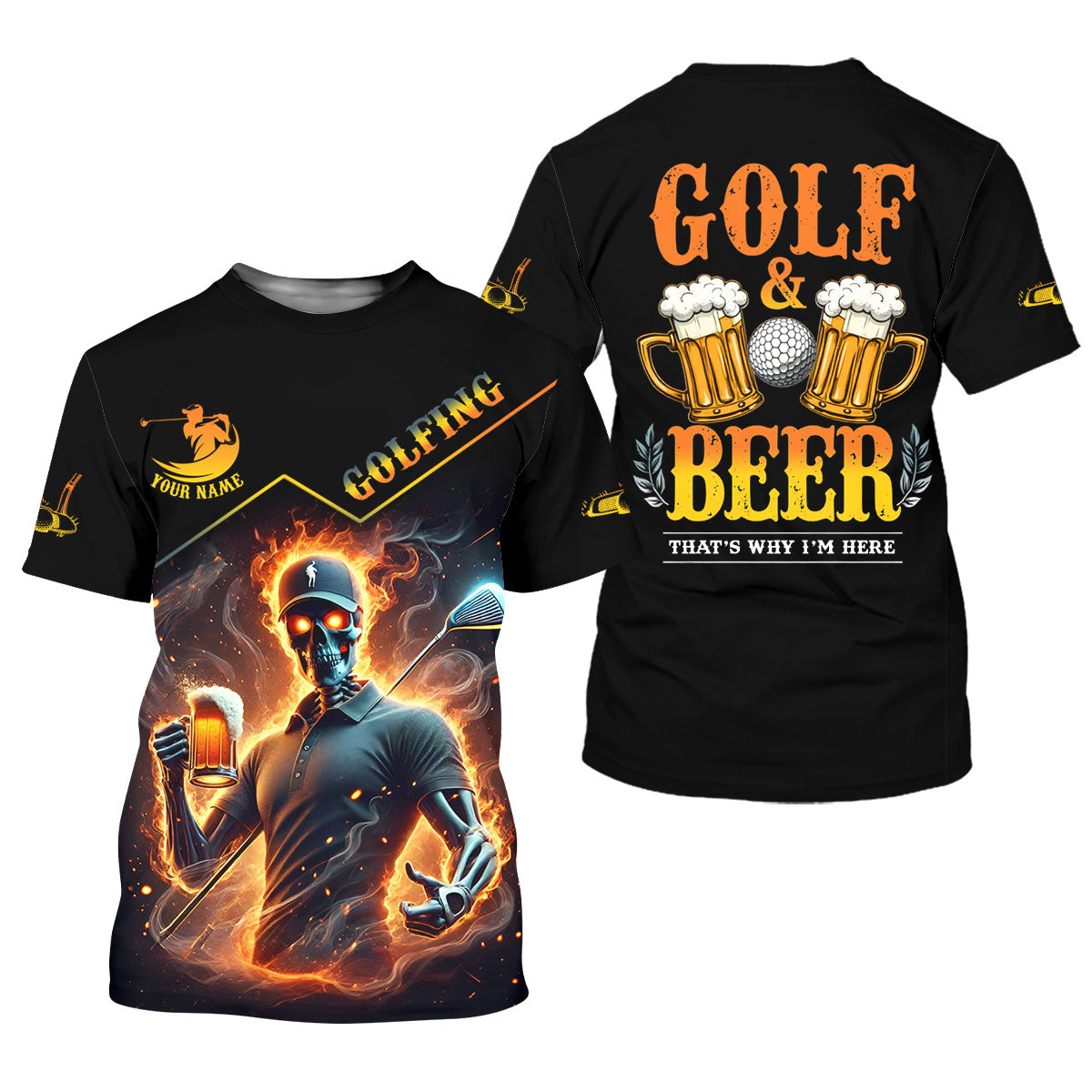 Golf And Beer Personalized Skull Golf Polo Shirtad Golf Gift, Christmas Golf Gift