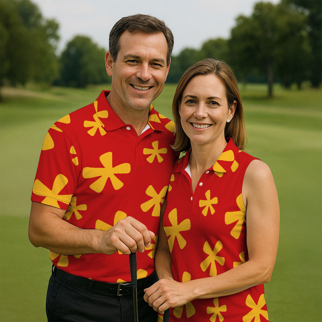 Red Hawaiian Floral Pattern Golf Polo Shirt, Hawaiian Golf Shirt, Golf Polo Shirts For Men