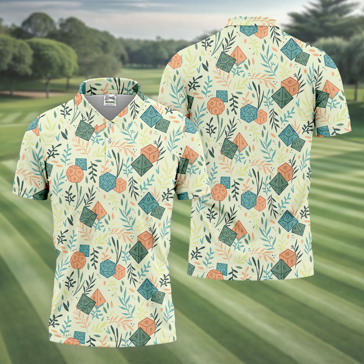 Polyhedral Dice Dragon Game Tropical Vibe Golf Tops For Men, Polo ShirtFor Men, Golf Shirts For Men