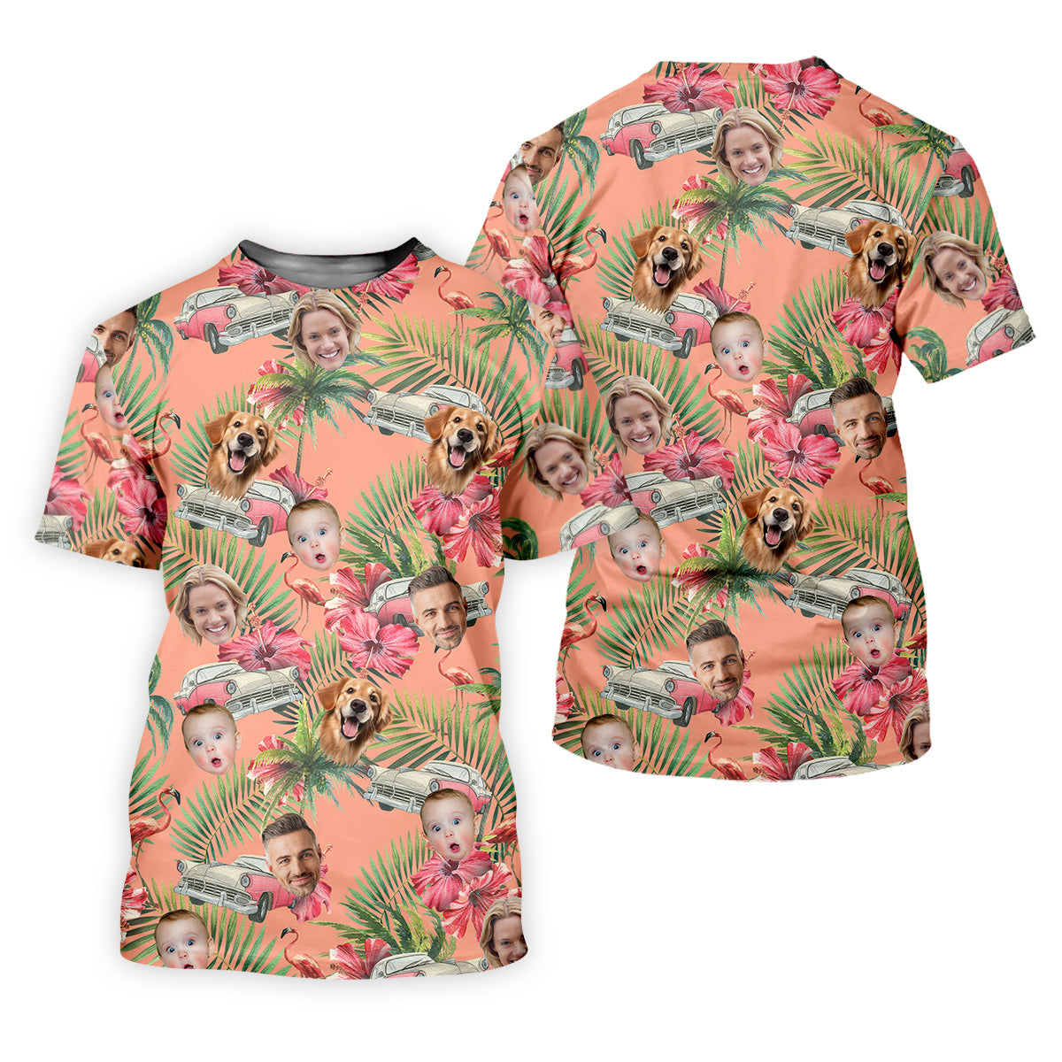 Hibiscus Shirt, Palm Tree Shirt, Pink Hawaiian Tops For Women, Custom Face Shirt, Ladies Golf Shirts