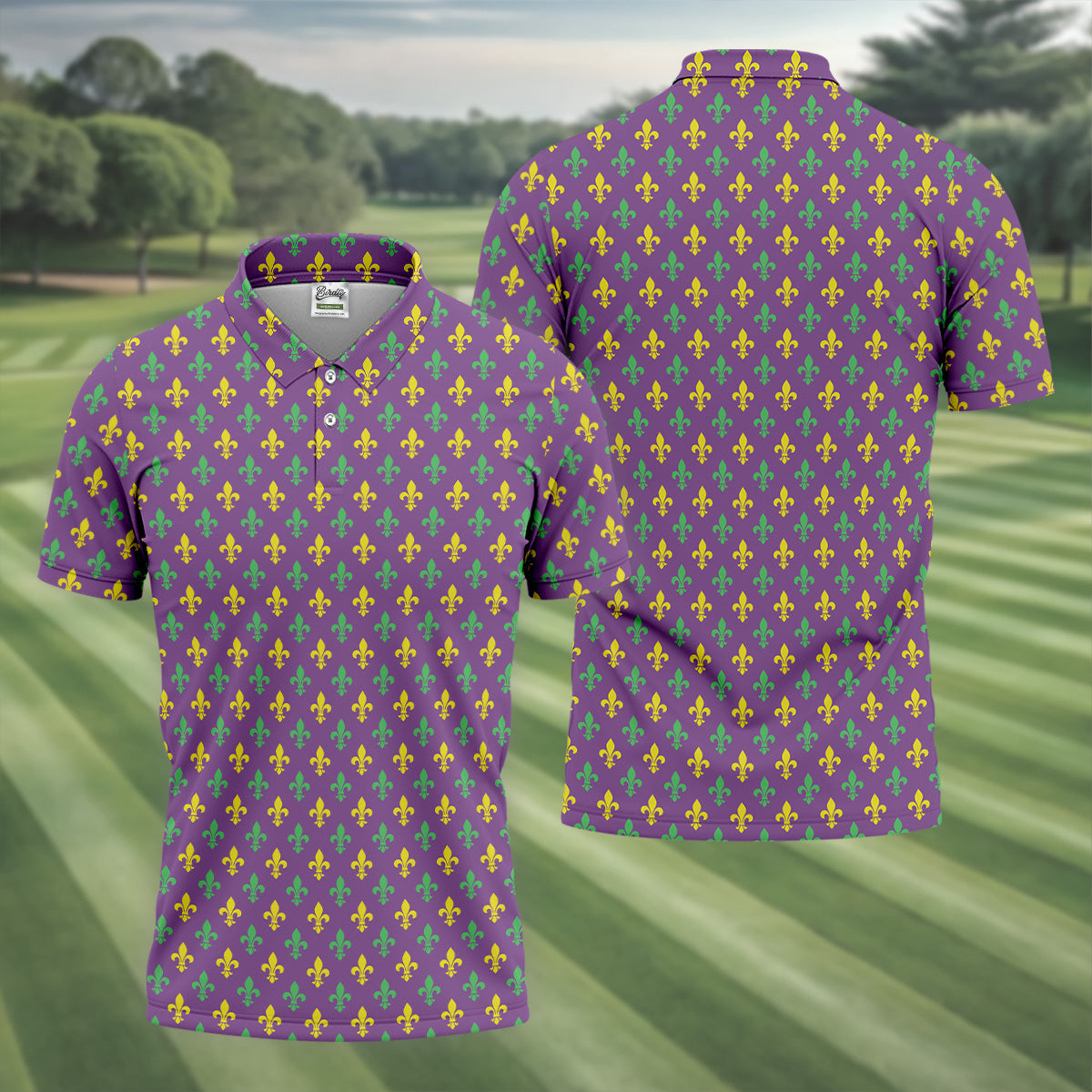 Mardi Gras Theme Green Purple Gold Fleur De Lis Pattern Golf Tops For Men, Golf Gift For Men