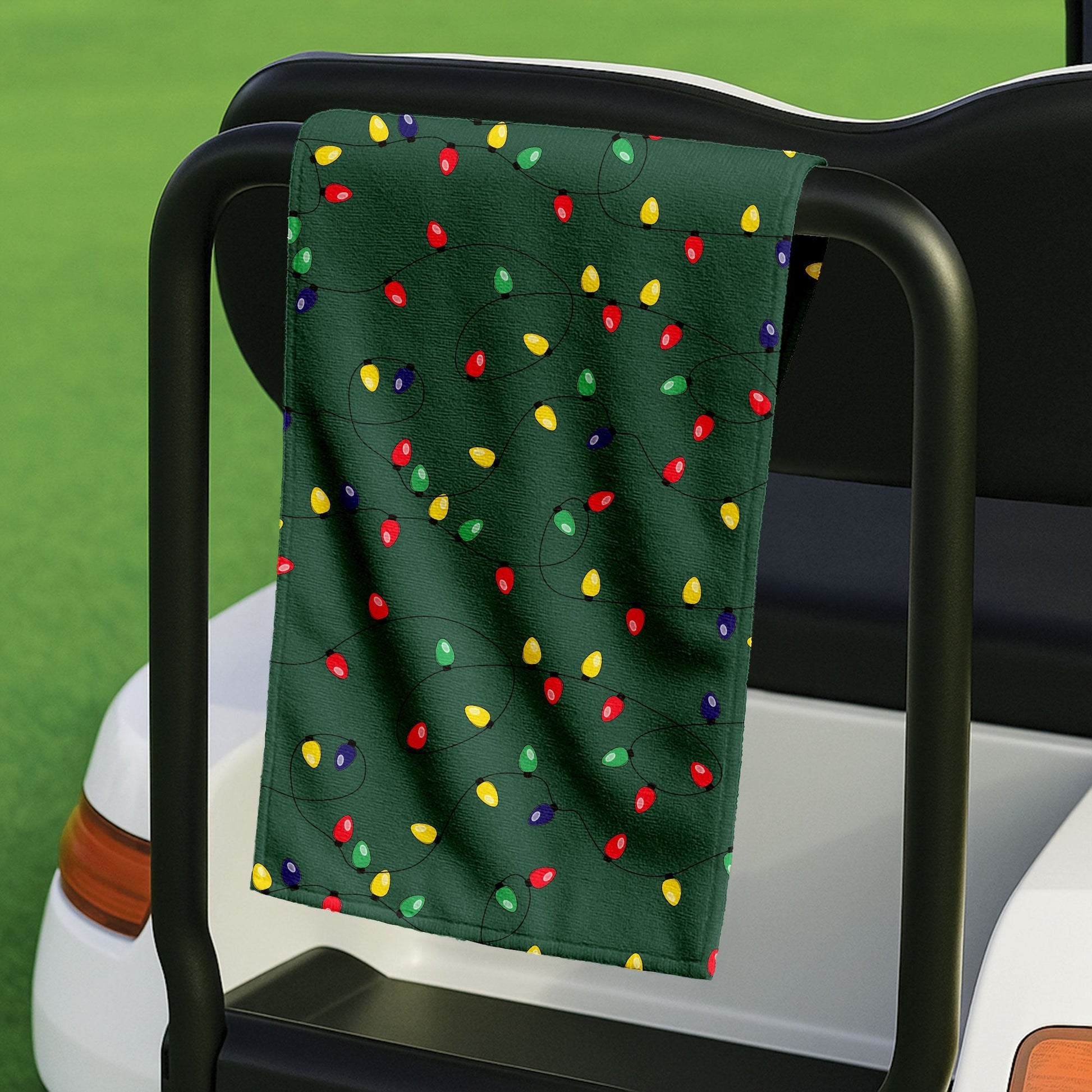 Christmas Colorful Lights Green Golf Towel, Funny Golf Towels, Christmas Golf Gift, Golfing Accessories