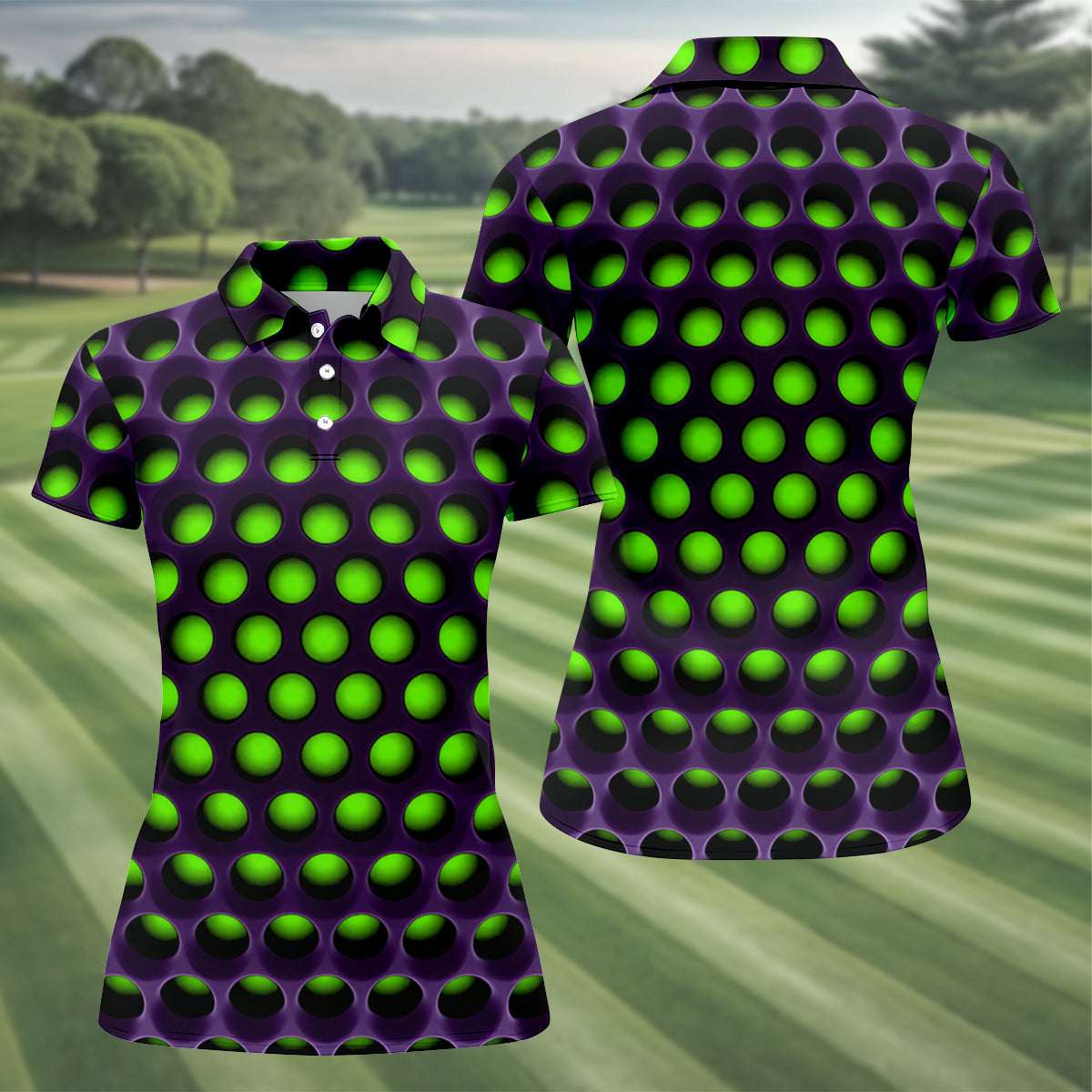 3D Effect Circular Pattern Green Golf Shirt, Cool Golf Outfit, Women Golf Top, Ladies Golf Shirts