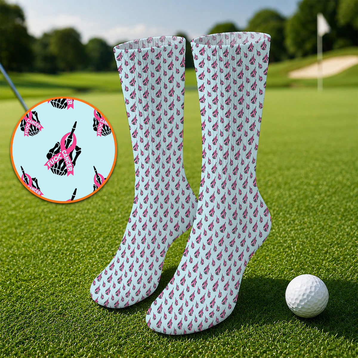 Breast Cancer Awareness Golf Socks, Pink Ribbon Pattern Golf Sock For Breast Cancer Support, Golf Gift For Golfer