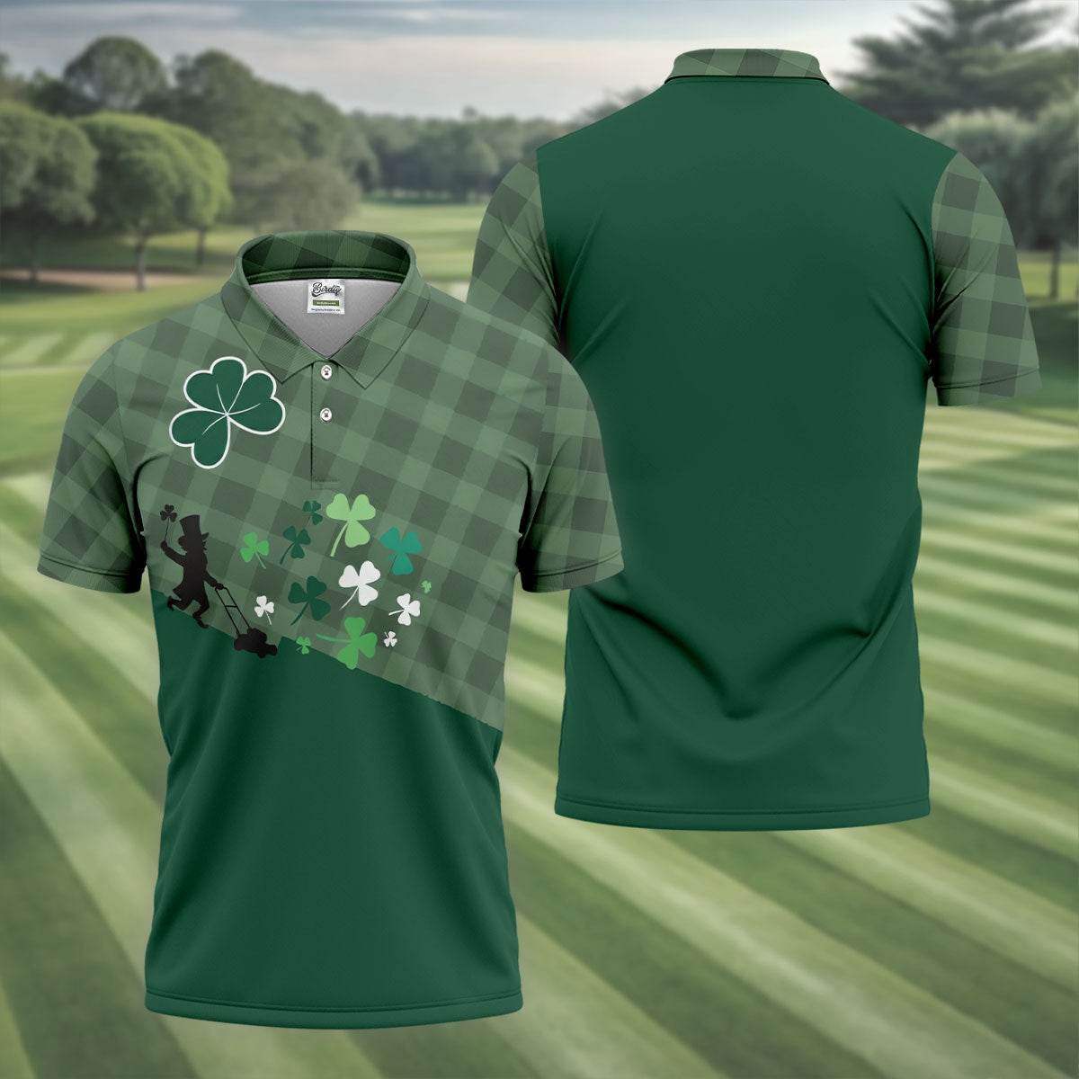 Green Checkered Leprechaun Shamrock St Patrick's Day Golf Shirt, Performance Golf Shirt, Polo ShirtFor Men