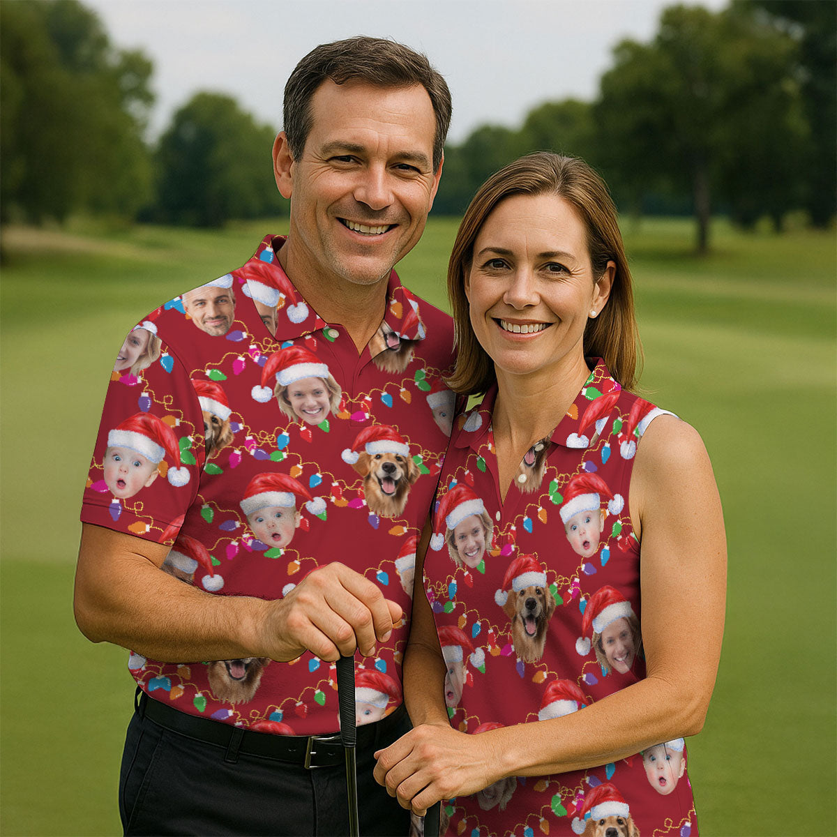 Custom Face Christmas Red Polo ShirtFunny Christmas Shirts For Family, Golf Gifts For Women