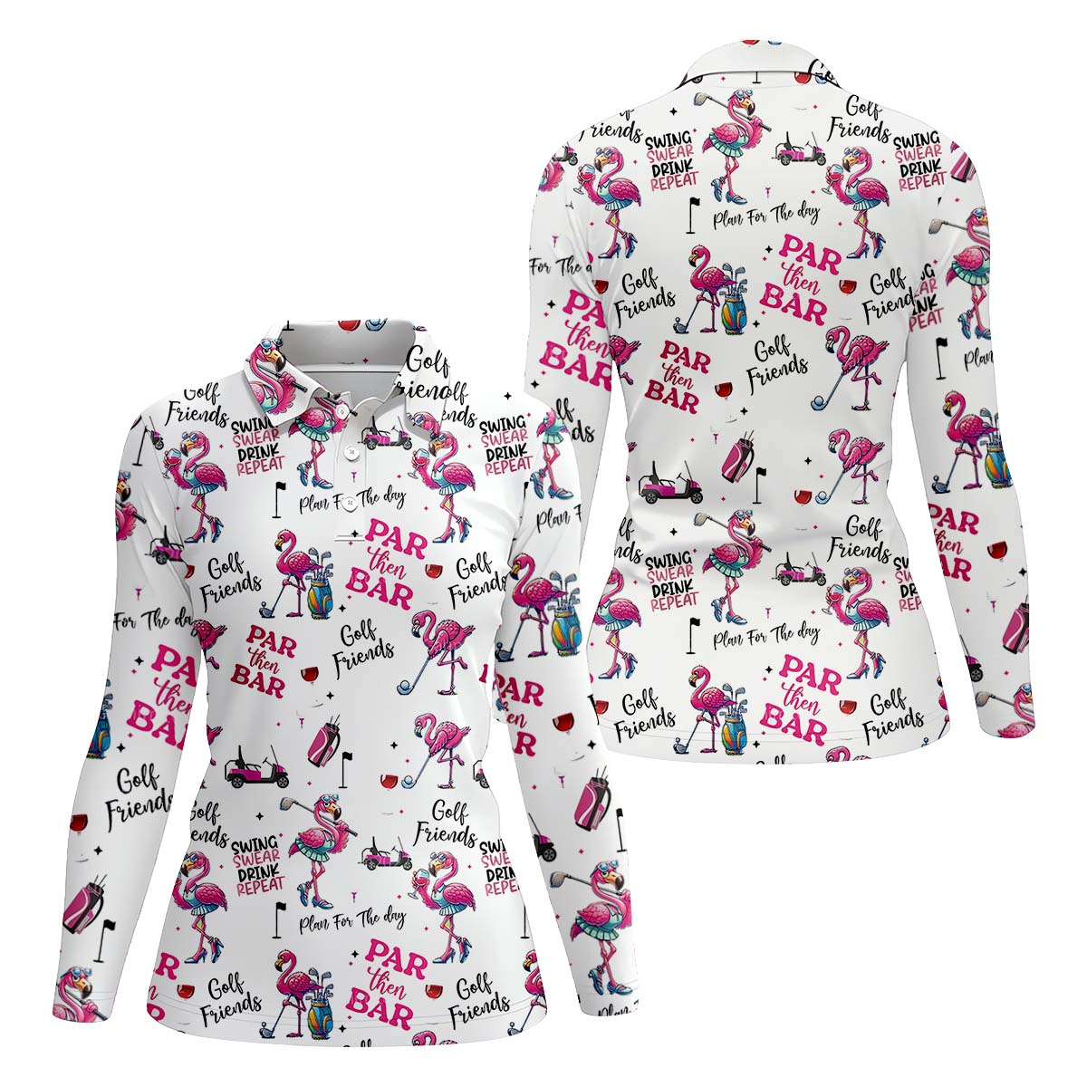 Par Then Bar Flamingo Funny Ladies Golf Polo ShirtCustom Funny Golf Shirt