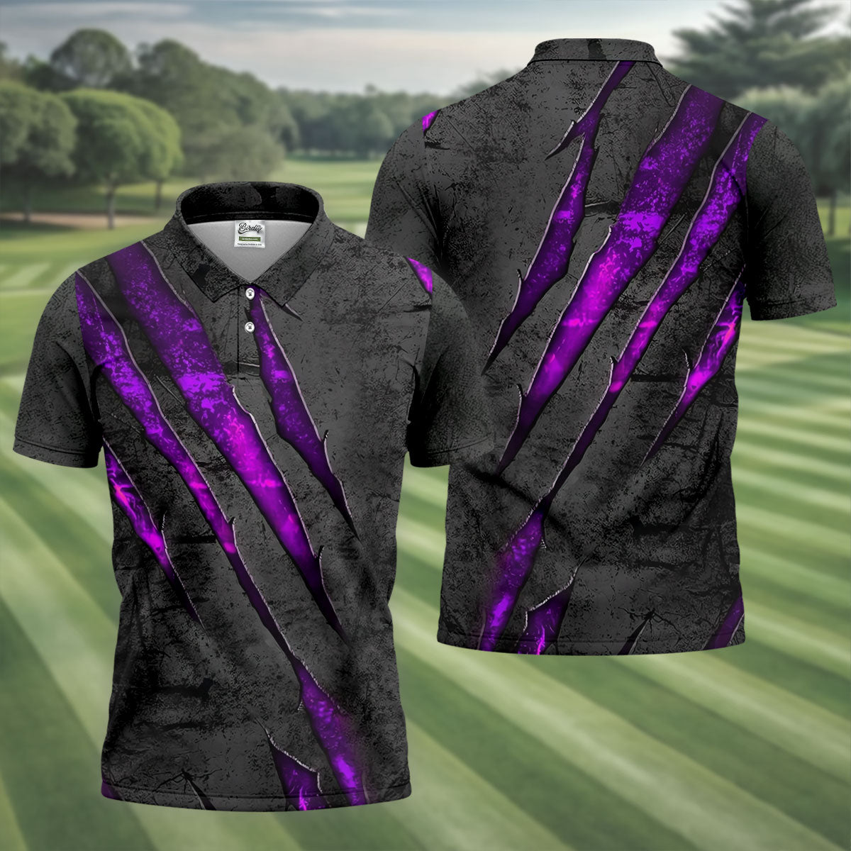 Purple Claw Marks Hawaiian Golf Shirt, Scratch Print Men's Golf Shirt, Polo Shirts For Men