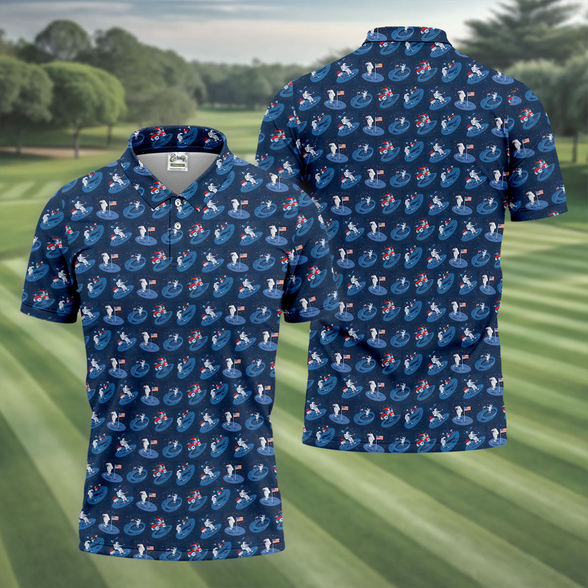 One Small Putt For Man Astronaut Golf US Flag Golf Tops For Men, Golf Shirts For Men