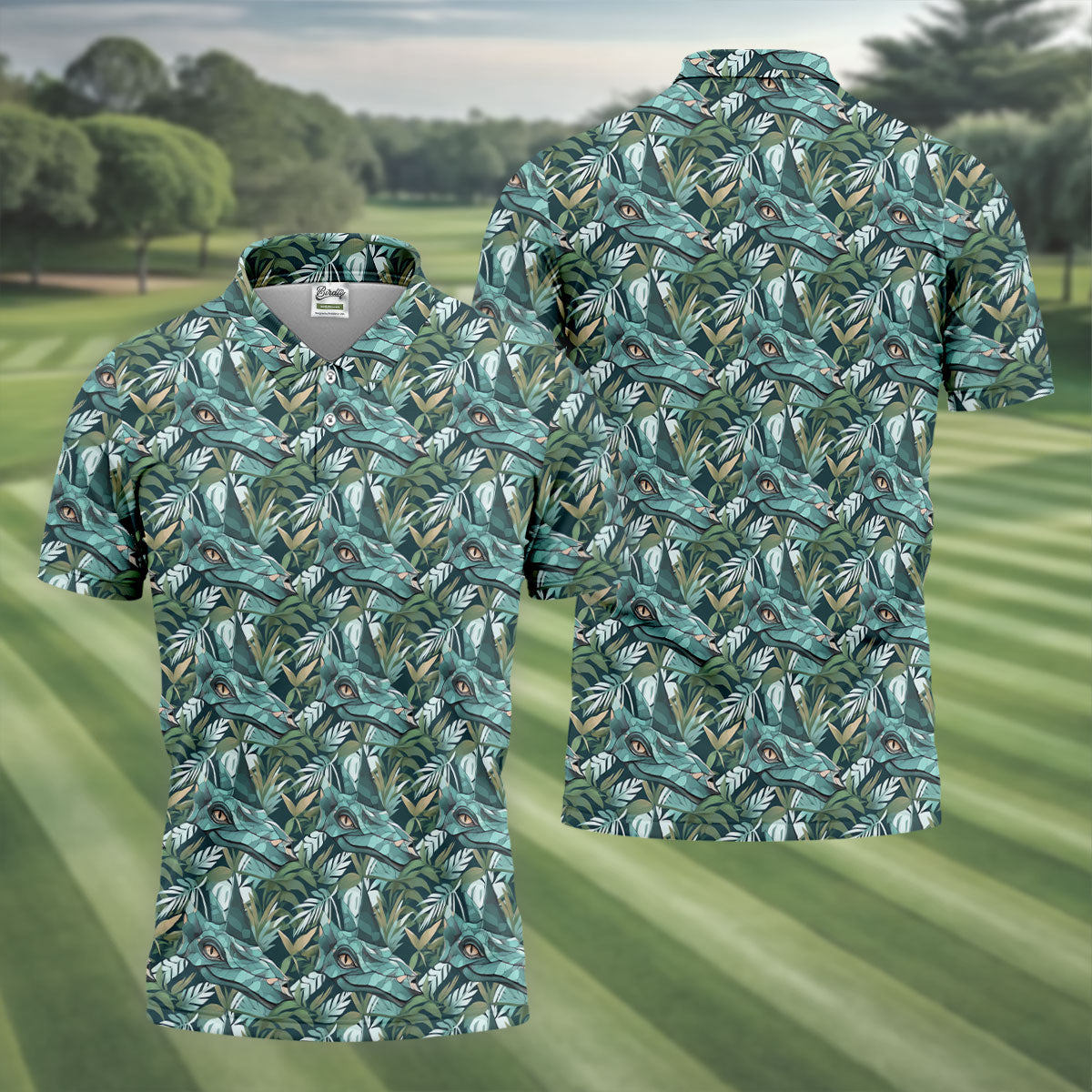 Dinosaur Head Tropical Vibe Golf Tops For Men, Polo ShirtFor Men, Golf Shirts For Men