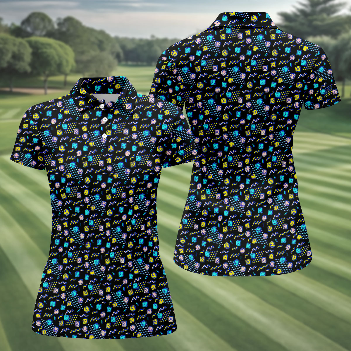 90s Dice Memphis Style Black Golf Shirt, Cute Golf Shirt, Women's Polo Shirt, Ladies Golf Shirts