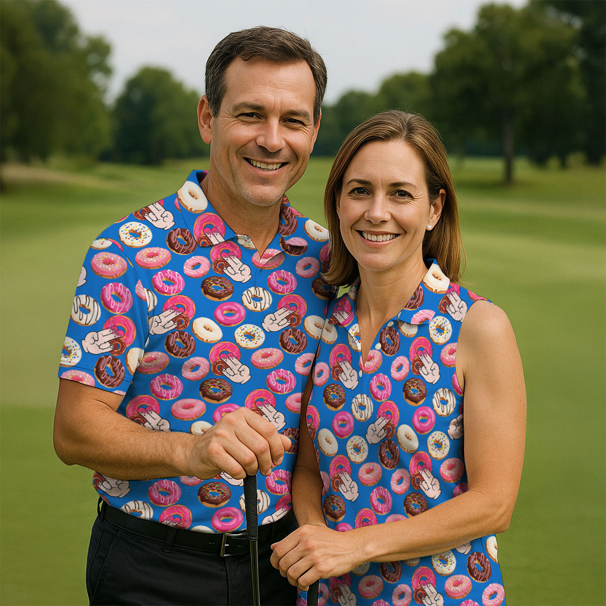 Funny Donut Adult Humor Blue And Pink Fun Golf Shirts For Men, Valentines Golf Gift, Polo ShirtFor Men