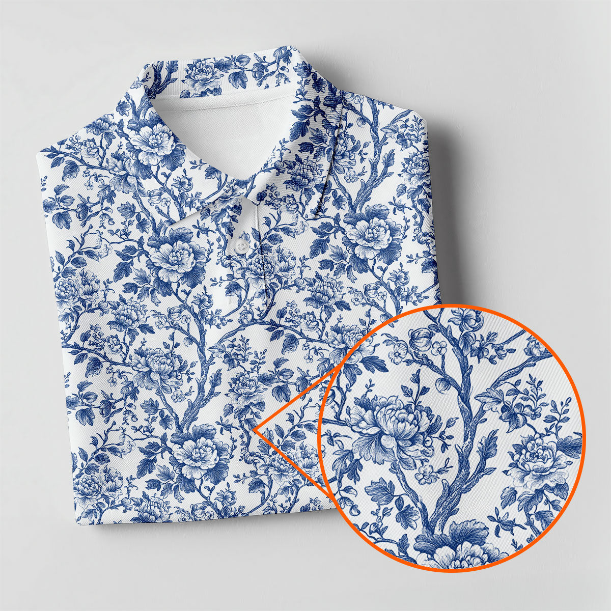 Toile De Jouy Blue Golf Shirt, Women's Golf Tops, Ladies Golf Shirts, Golf Gift For Ladies, Golf Shirt For Women