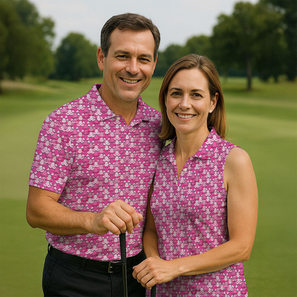 Naughty Fun XOXO Pink Women's Golf Tops, Valentines Golf Gift, Ladies Golf Polos, Golf Gifts For Women