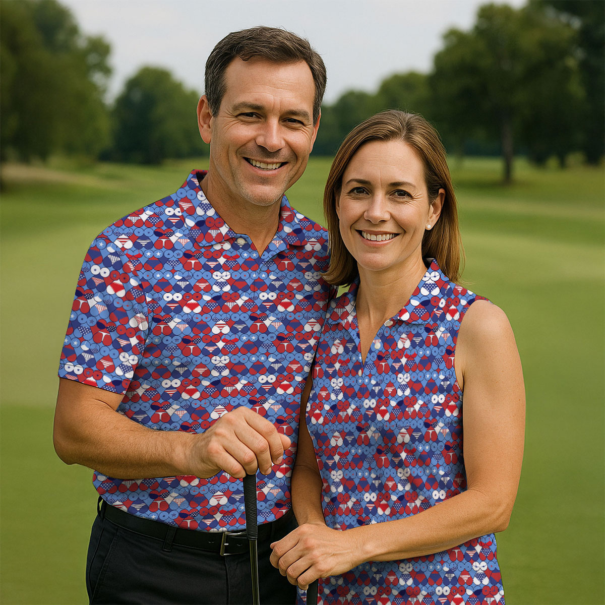 Red Blue White Naughty Fun Patriotic Golf Shirt, 250th Anniversary Fun Women's Golf Shirts, Ladies Golf Polos