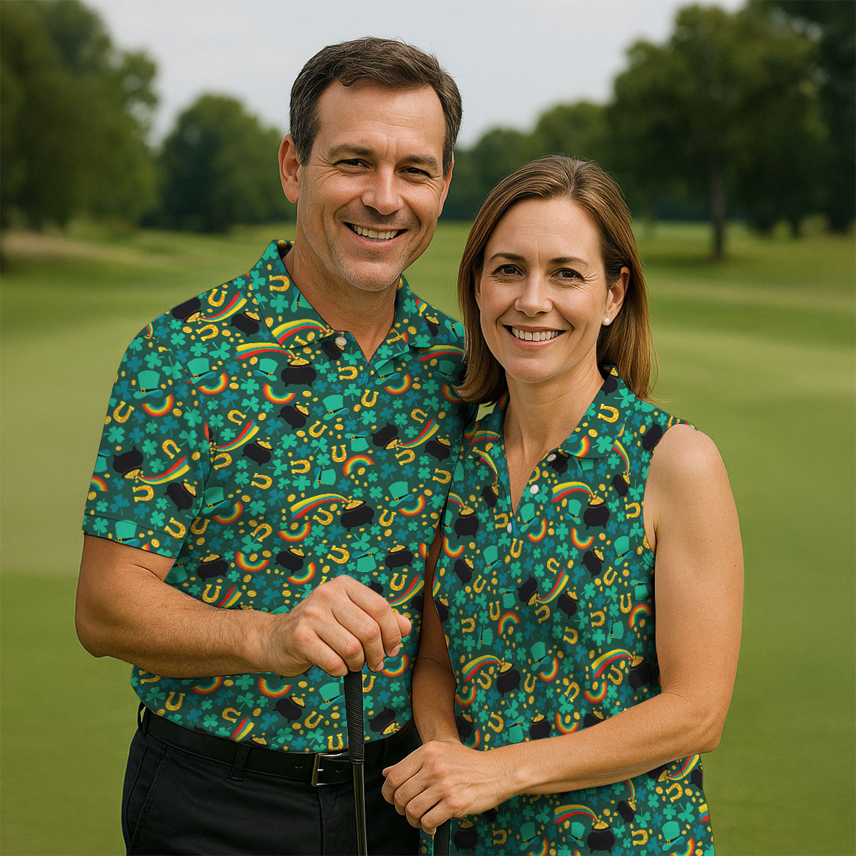 Shamrock Beer Lucky Four Leaf Clover St Patrick's Day Pot Of Gold Polo ShirtFor Men, Golf Gift For Men