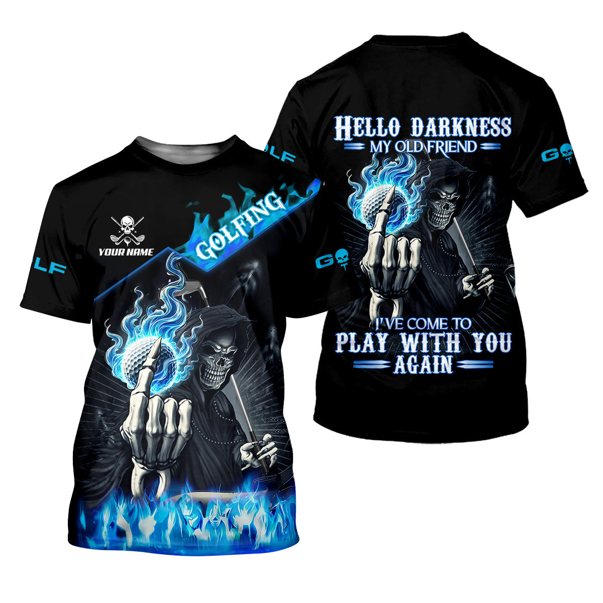 Hello Darkness My Old Friend Custom Men's Golf Polo ShirtHilarious Golf Shirt, Skeleton Golf Shirt