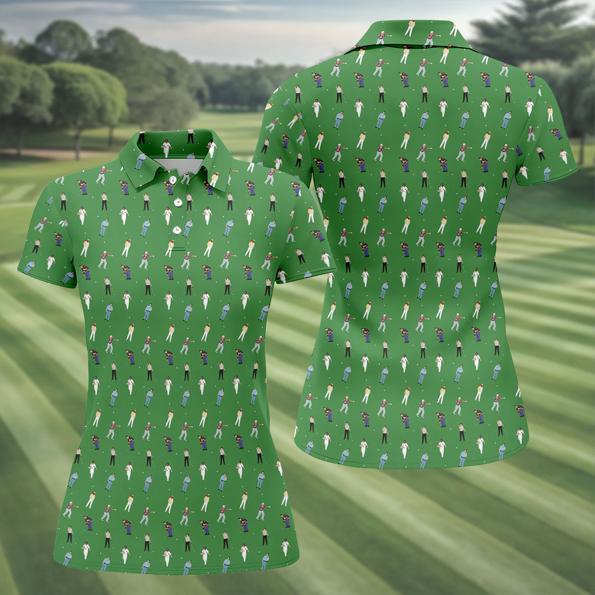 Sports Comedy Characters Golf Pose Green Golf Shirt, Ladies Golf Tops, Golf Shirt For Women