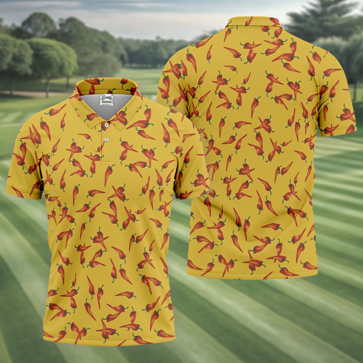 Red Chilli Yellow Hawaiian Golf Shirt, Summer Vibe Golf Shirts For Men, Polo Shirtor Men